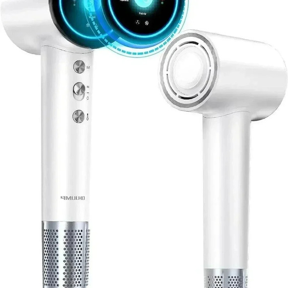 White 3 Mode Brushless Ionic Hair Dryer with Display‎ Screen Diffuser - Picture 1 of 7